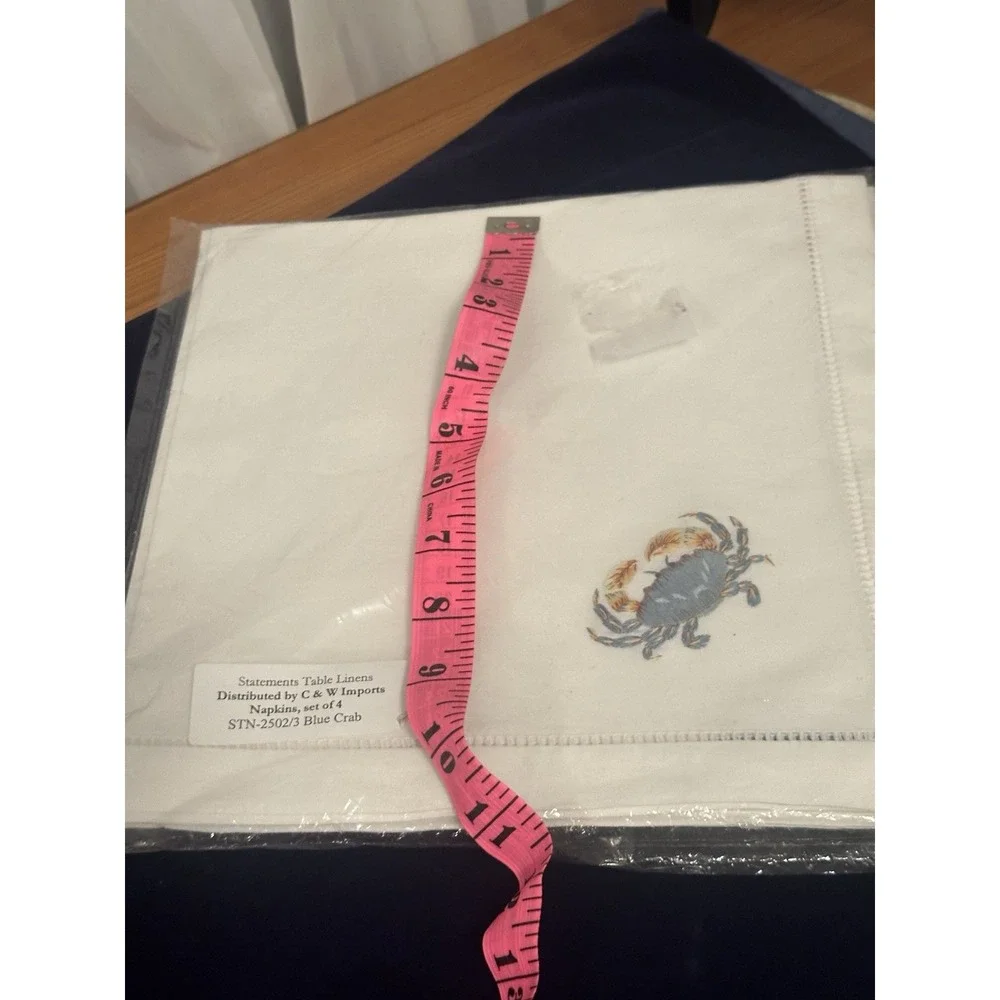 C & W imports Blue Crab Embroidered Cloth Napkins-set Of 4-Discontiued Coastal